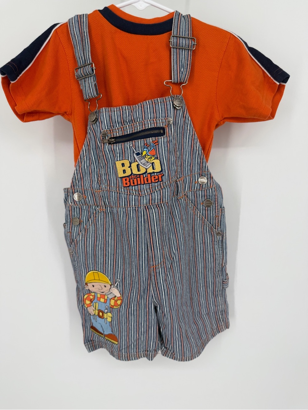 Vintage Bob the Builder Bib Overalls Shirt Shorts Toddler Boy 4t Nick Jr 90s/Y2k